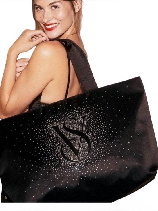 Victoria's Secret Handbags - Victoria’s Secret Shine Tote Bag Black 2024 VS Logo Sparkly Bling‎ Weekender